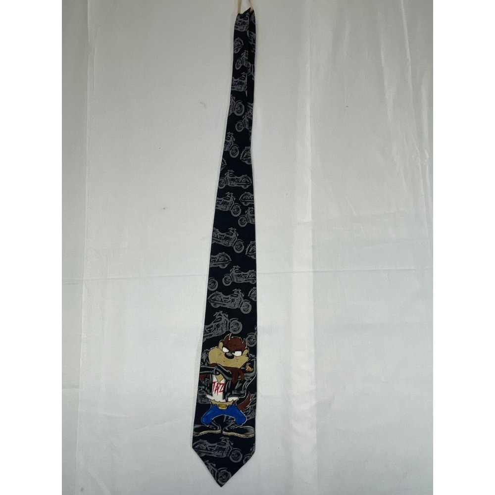 Looney Tunes mania men’s tie Tasmania Motorcycle Black Vintage 1996 Taz Pre-owne